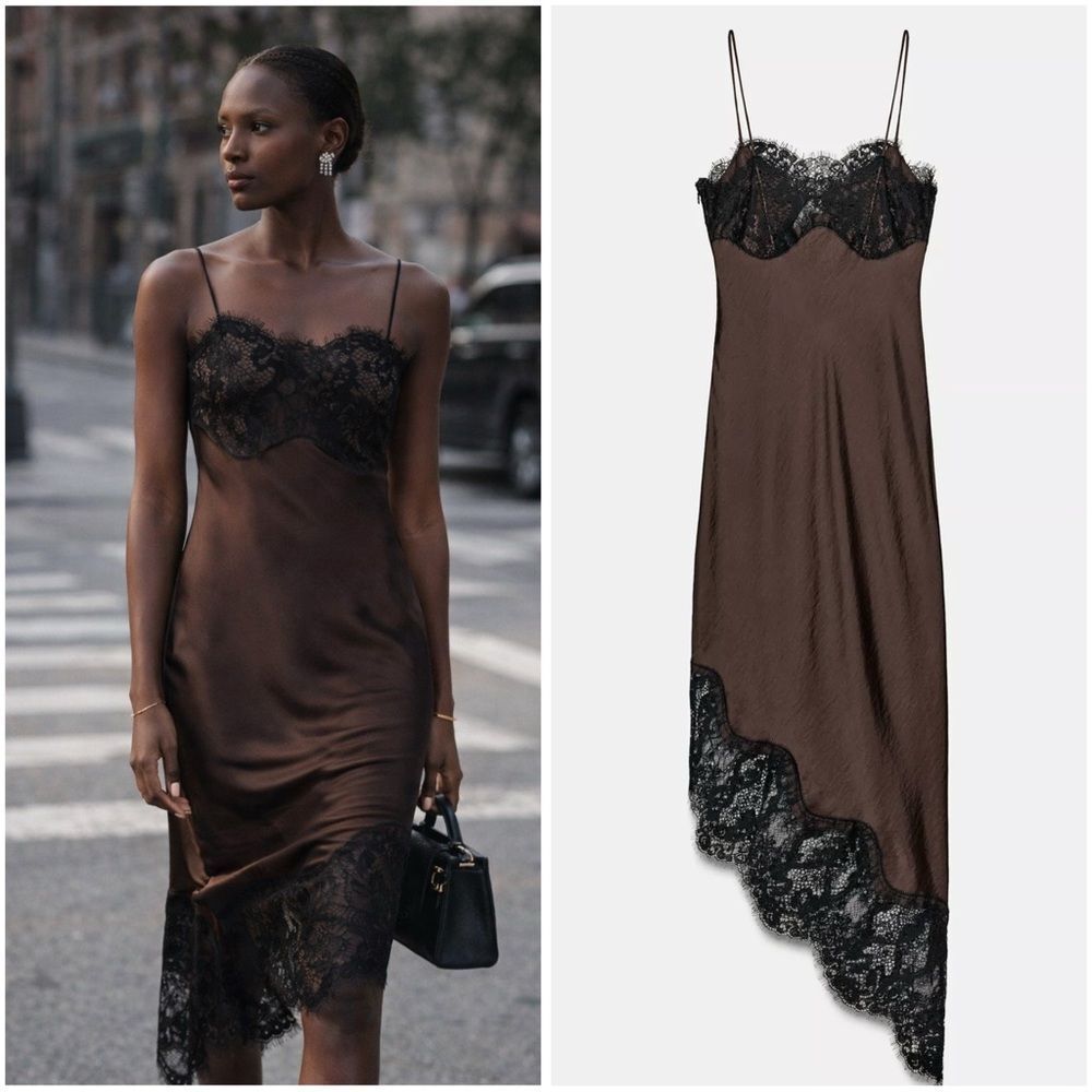 ZARA ASYMMETRIC SATIN LACE DRESS ZW COLLECTION